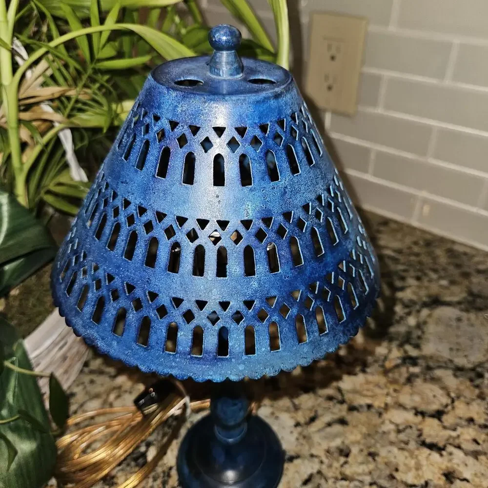Vintage Metal Lamp With Pierced Metal Shade 13